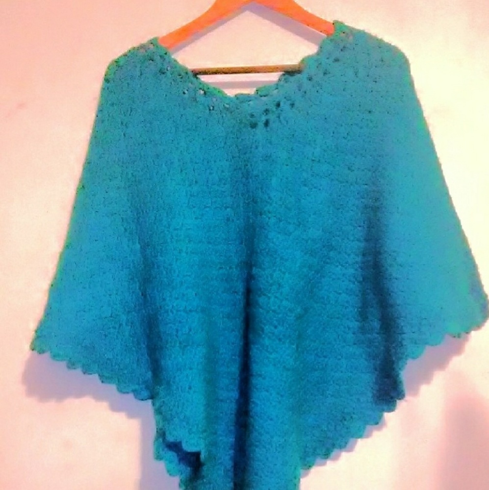 Handmade Crochet teal poncho shawl
